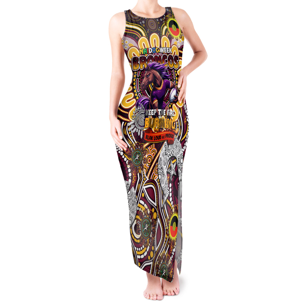 Custom NAIDOC Week 2024 Broncos Tank Maxi Dress Mascot Rugby