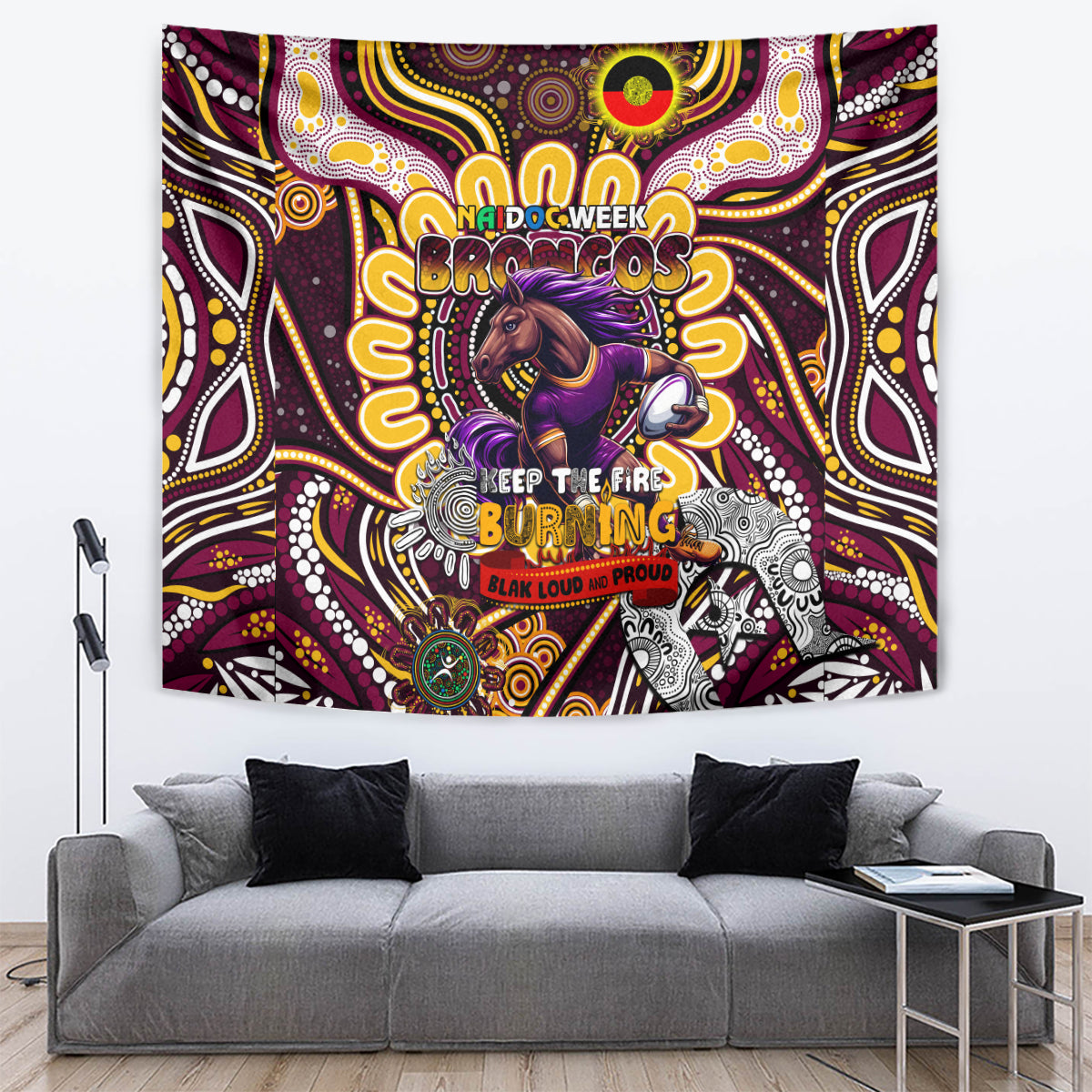 NAIDOC Week 2024 Broncos Tapestry Mascot Rugby