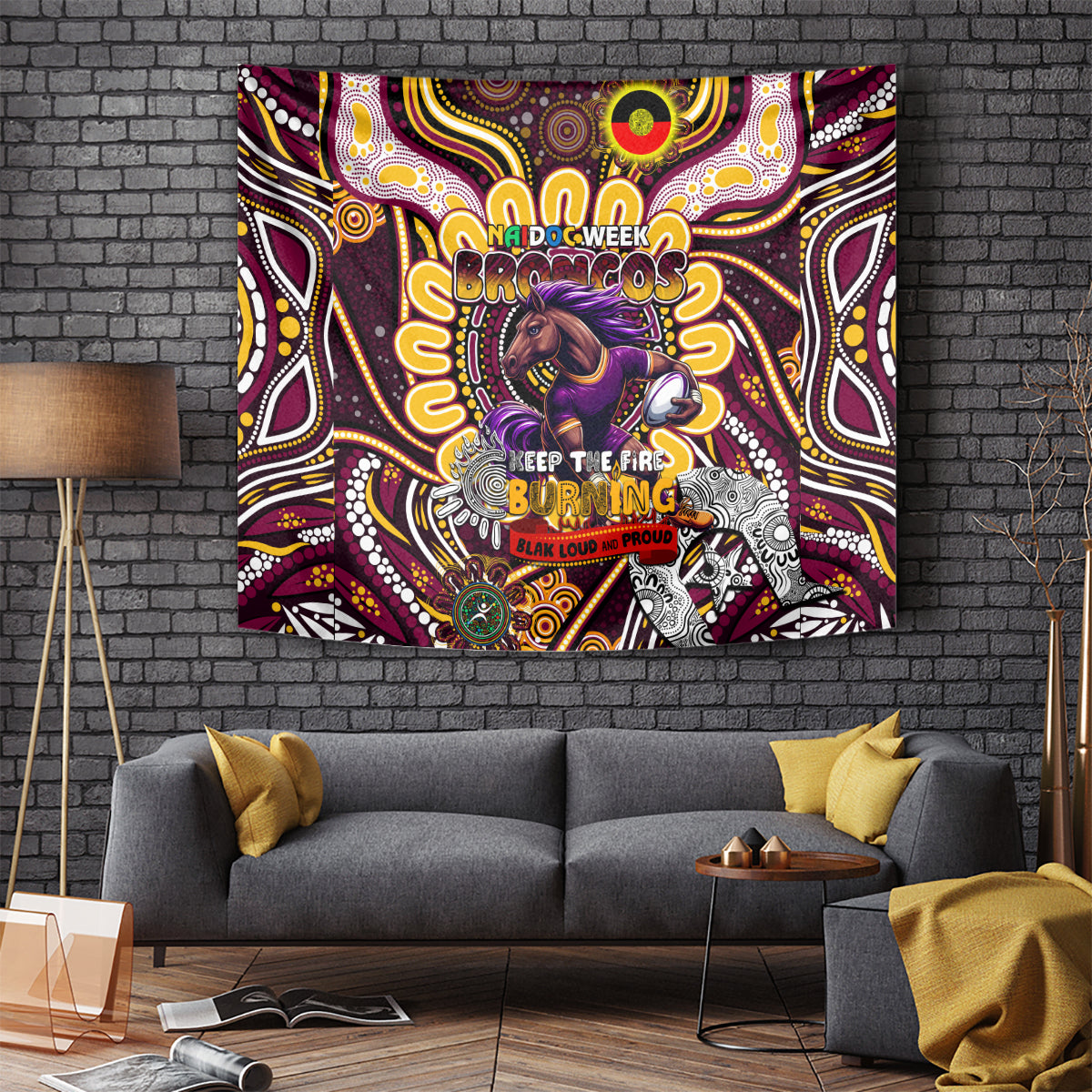 NAIDOC Week 2024 Broncos Tapestry Mascot Rugby