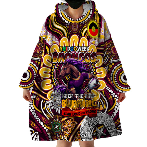 Custom NAIDOC Week 2024 Broncos Wearable Blanket Hoodie Mascot Rugby