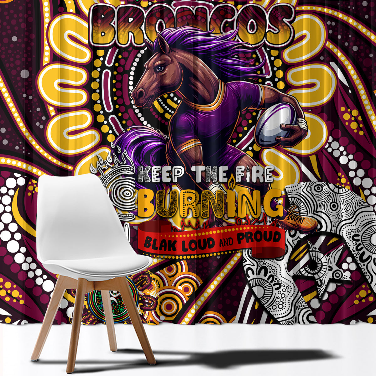 NAIDOC Week 2024 Broncos Window Curtain Mascot Rugby