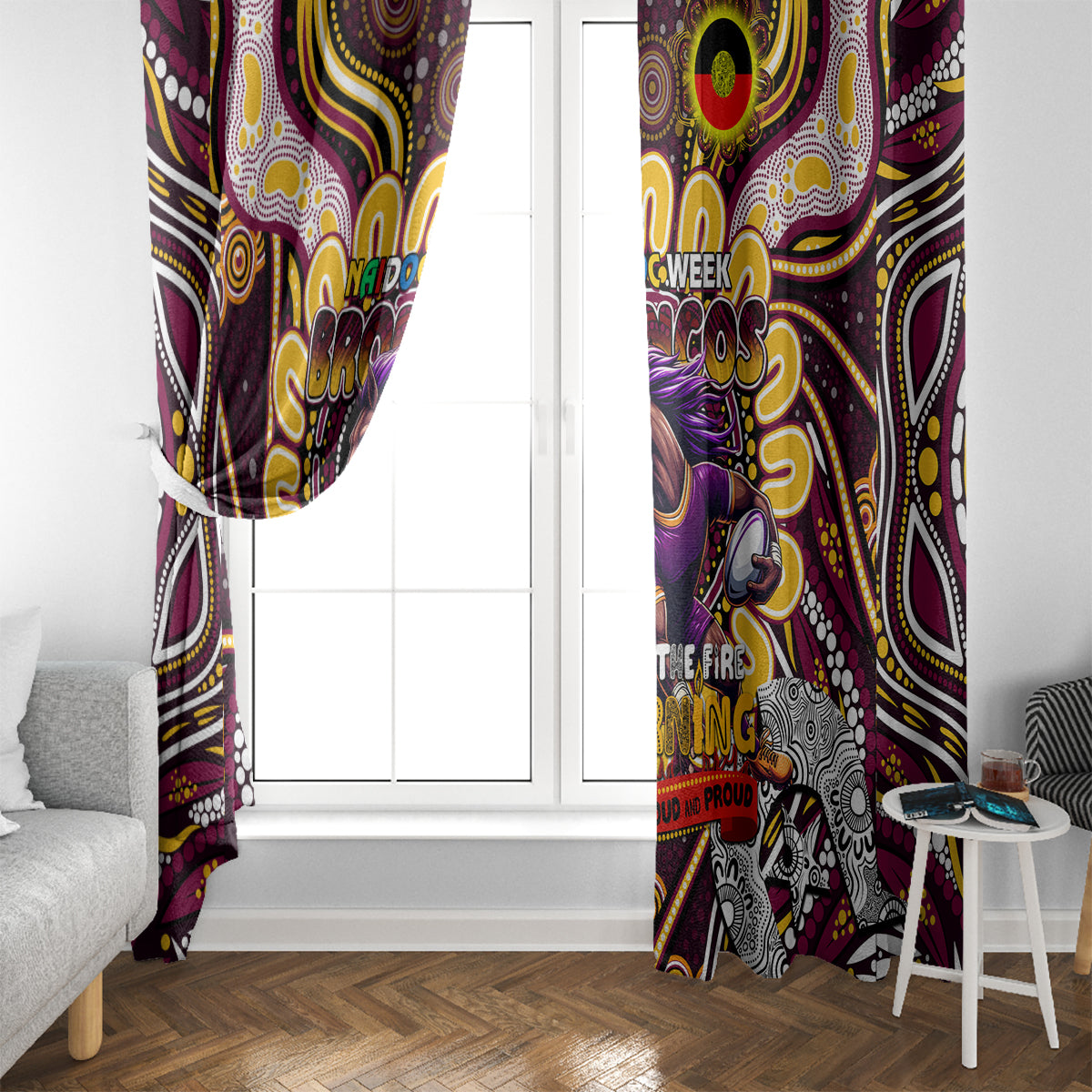 NAIDOC Week 2024 Broncos Window Curtain Mascot Rugby