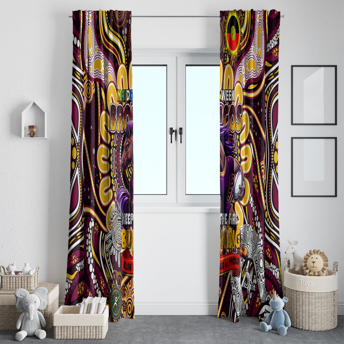 NAIDOC Week 2024 Broncos Window Curtain Mascot Rugby