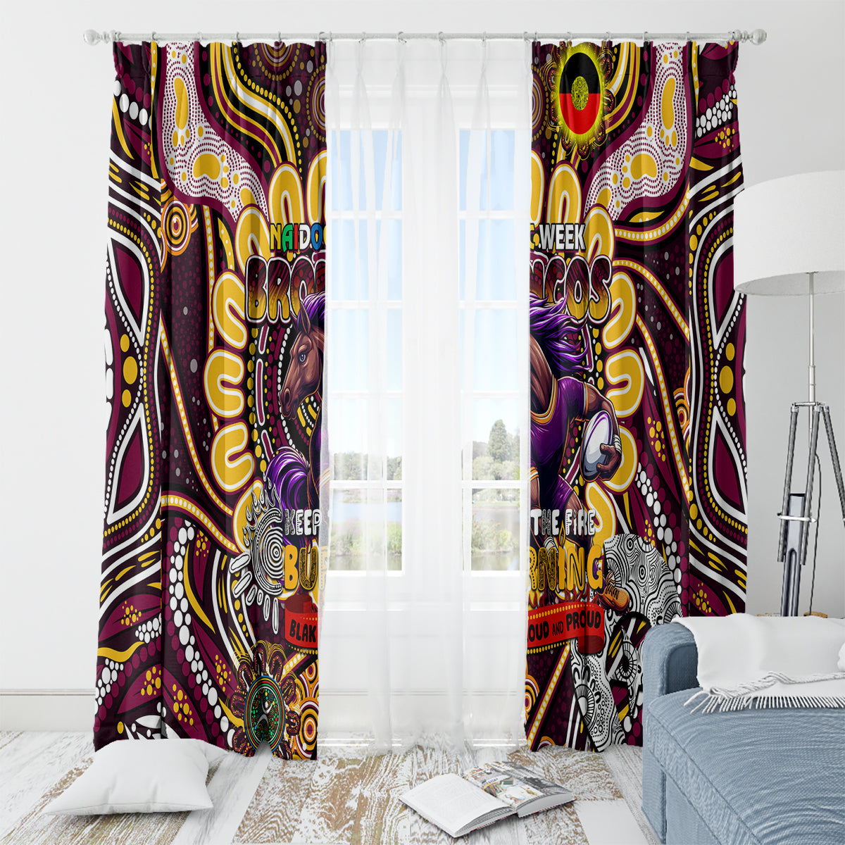 NAIDOC Week 2024 Broncos Window Curtain Mascot Rugby