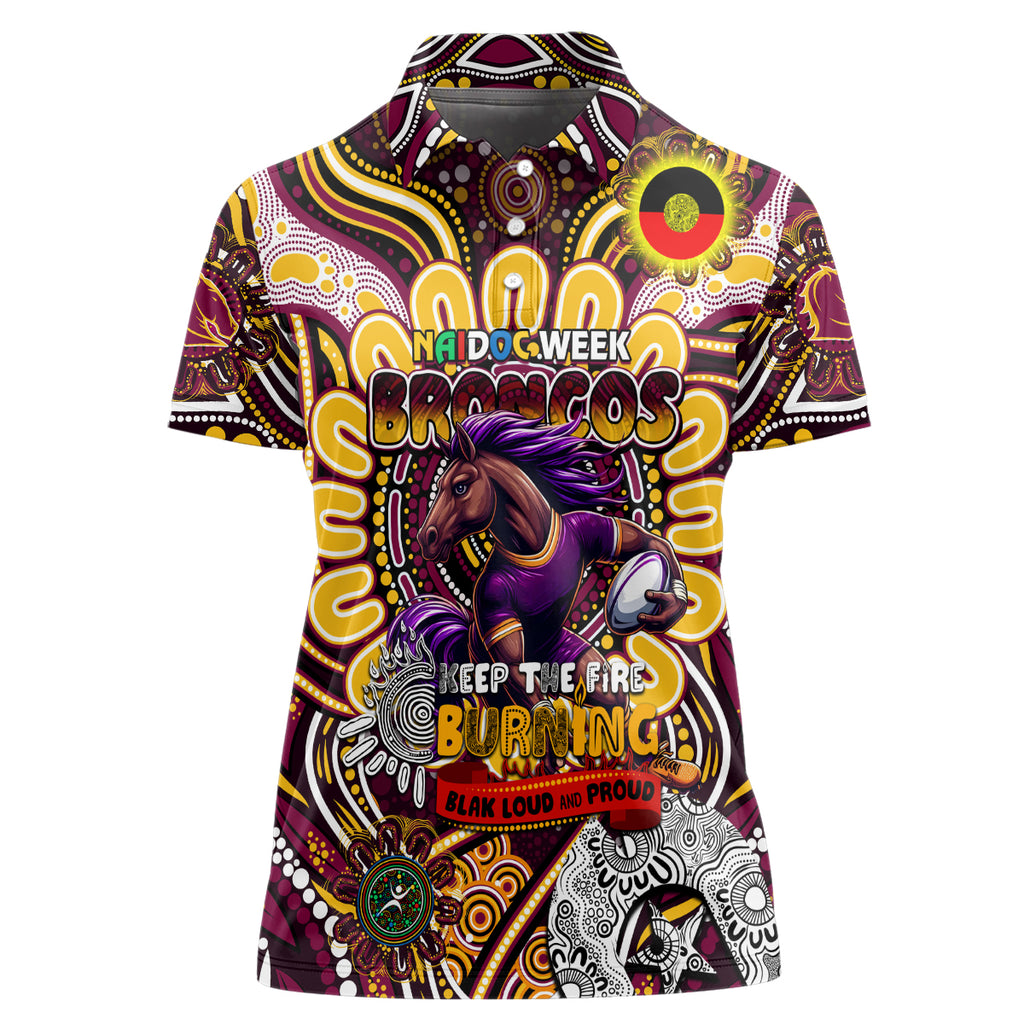 Custom NAIDOC Week 2024 Broncos Women Polo Shirt Mascot Rugby