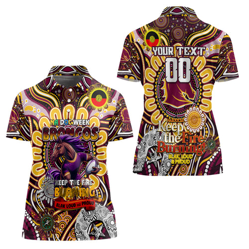 Custom NAIDOC Week 2024 Broncos Women Polo Shirt Mascot Rugby