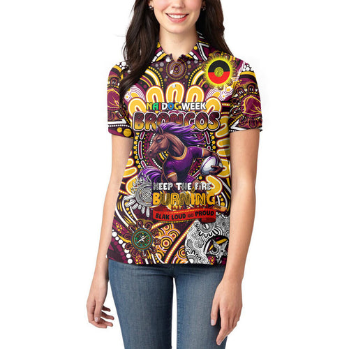 Custom NAIDOC Week 2024 Broncos Women Polo Shirt Mascot Rugby
