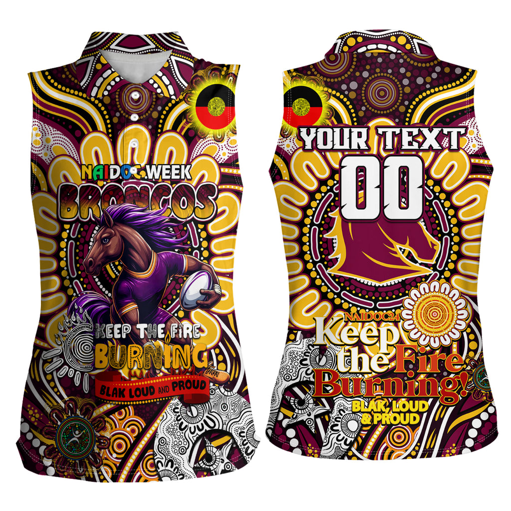 Custom NAIDOC Week 2024 Broncos Women Sleeveless Polo Shirt Mascot Rugby