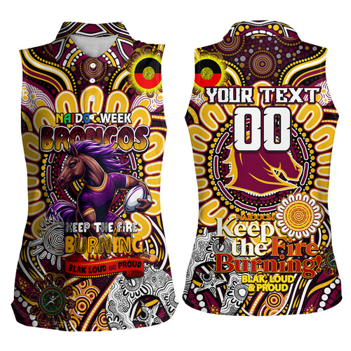 Custom NAIDOC Week 2024 Broncos Women Sleeveless Polo Shirt Mascot Rugby