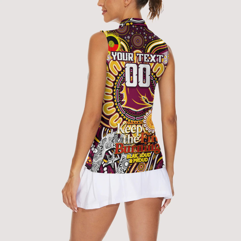 Custom NAIDOC Week 2024 Broncos Women Sleeveless Polo Shirt Mascot Rugby