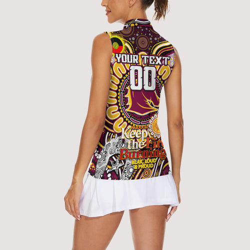 Custom NAIDOC Week 2024 Broncos Women Sleeveless Polo Shirt Mascot Rugby