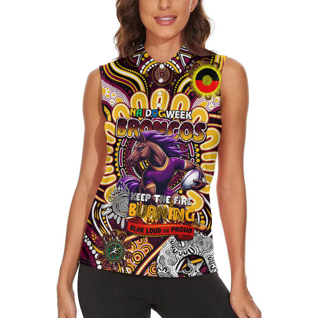 Custom NAIDOC Week 2024 Broncos Women Sleeveless Polo Shirt Mascot Rugby
