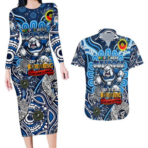 Custom NAIDOC Week 2024 Bulldogs Couples Matching Long Sleeve Bodycon Dress and Hawaiian Shirt Mascot Rugby