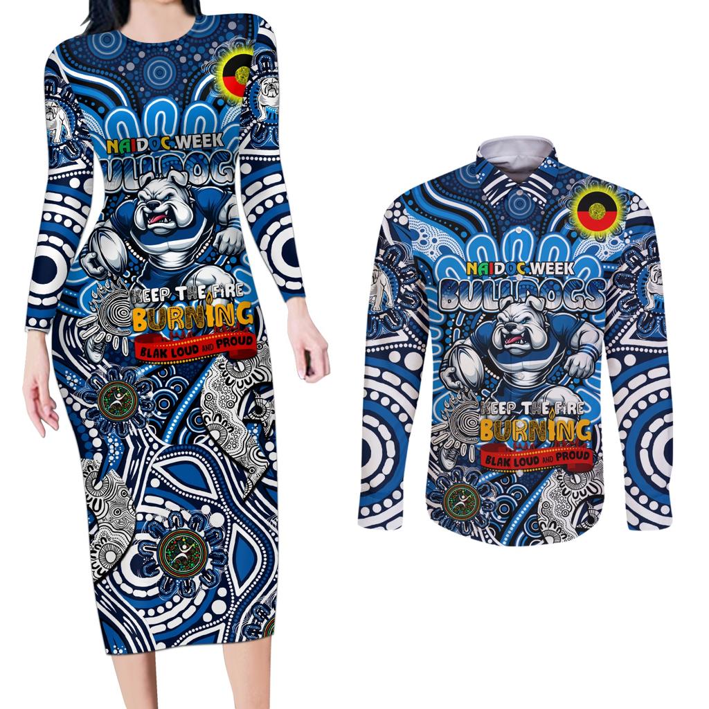 Custom NAIDOC Week 2024 Bulldogs Couples Matching Long Sleeve Bodycon Dress and Long Sleeve Button Shirt Mascot Rugby