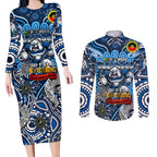 Custom NAIDOC Week 2024 Bulldogs Couples Matching Long Sleeve Bodycon Dress and Long Sleeve Button Shirt Mascot Rugby
