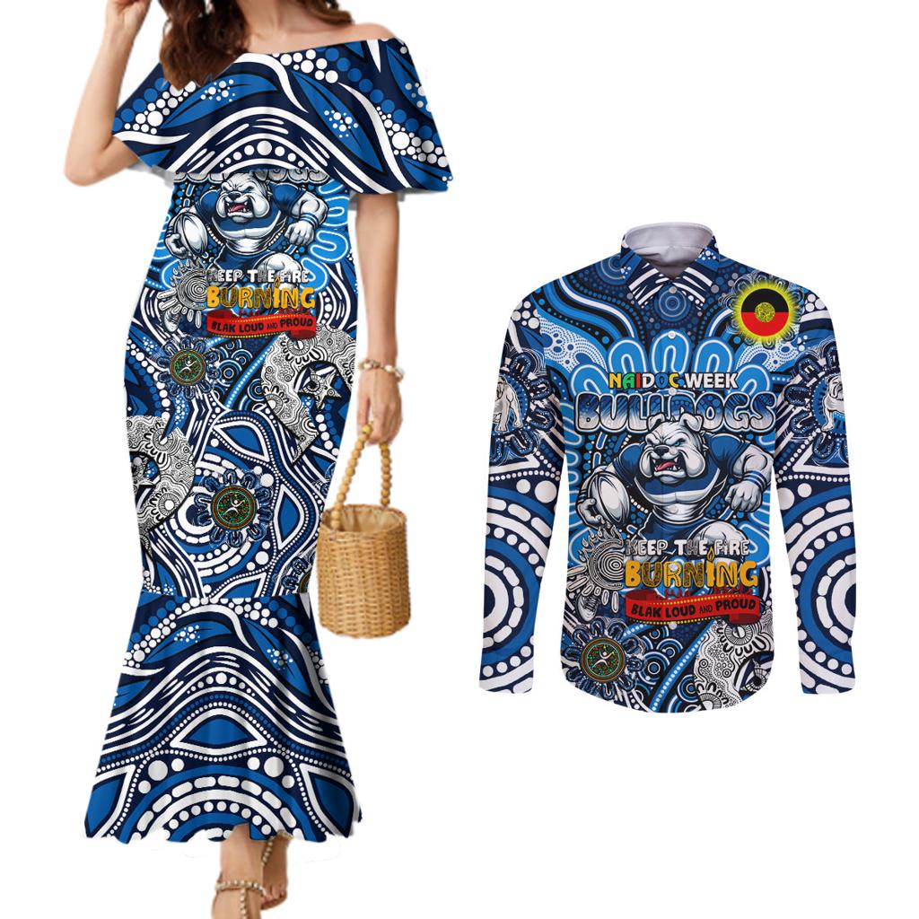 Custom NAIDOC Week 2024 Bulldogs Couples Matching Mermaid Dress and Long Sleeve Button Shirt Mascot Rugby