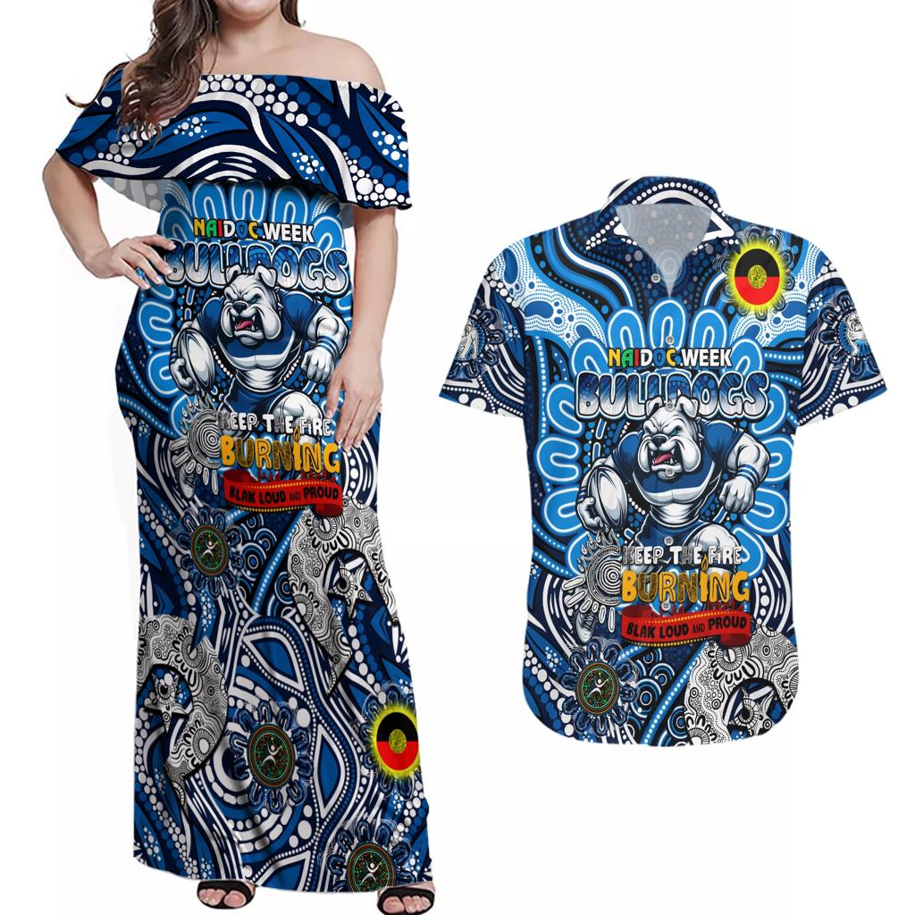 Custom NAIDOC Week 2024 Bulldogs Couples Matching Off Shoulder Maxi Dress and Hawaiian Shirt Mascot Rugby
