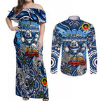 Custom NAIDOC Week 2024 Bulldogs Couples Matching Off Shoulder Maxi Dress and Long Sleeve Button Shirt Mascot Rugby
