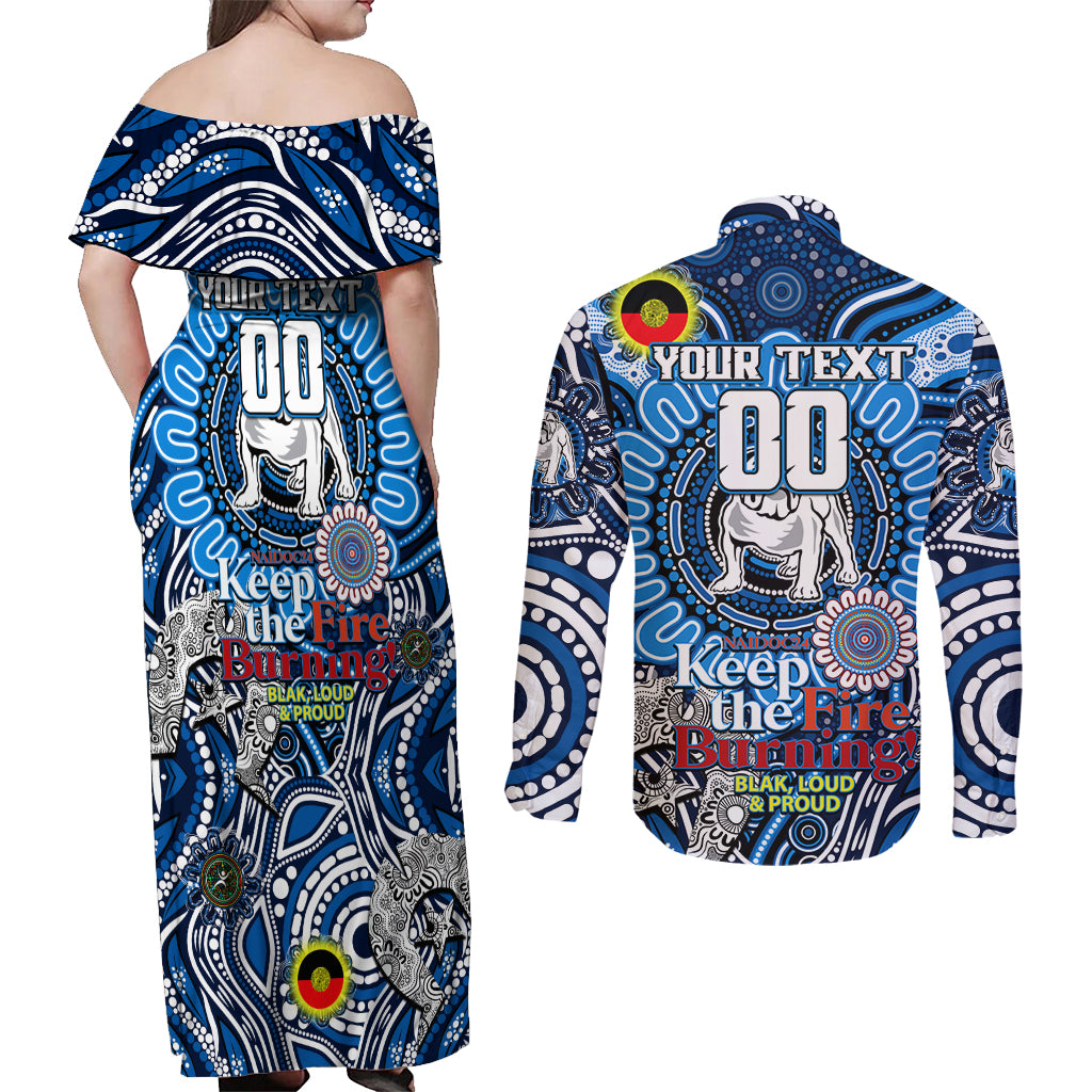 Custom NAIDOC Week 2024 Bulldogs Couples Matching Off Shoulder Maxi Dress and Long Sleeve Button Shirt Mascot Rugby