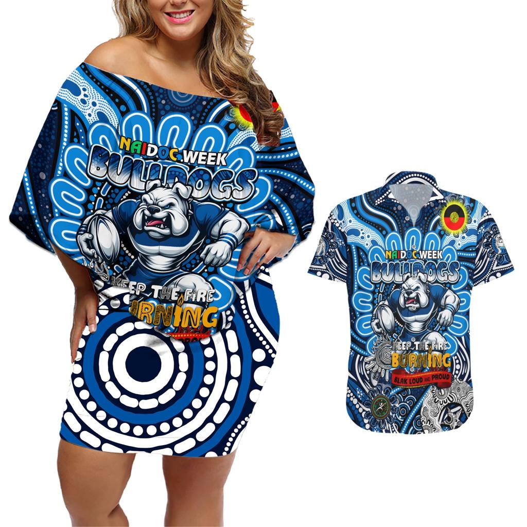 Custom NAIDOC Week 2024 Bulldogs Couples Matching Off Shoulder Short Dress and Hawaiian Shirt Mascot Rugby