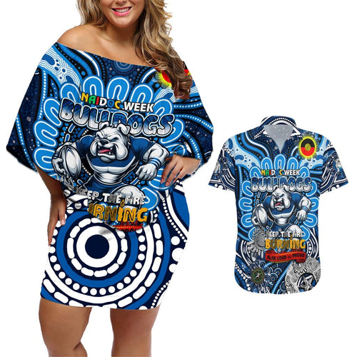 Custom NAIDOC Week 2024 Bulldogs Couples Matching Off Shoulder Short Dress and Hawaiian Shirt Mascot Rugby