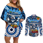 Custom NAIDOC Week 2024 Bulldogs Couples Matching Off Shoulder Short Dress and Long Sleeve Button Shirt Mascot Rugby