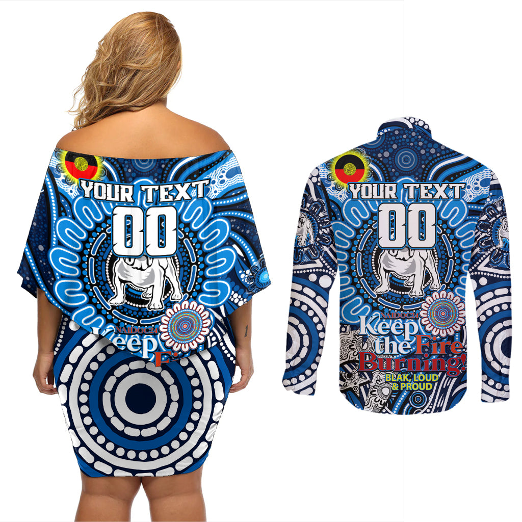 Custom NAIDOC Week 2024 Bulldogs Couples Matching Off Shoulder Short Dress and Long Sleeve Button Shirt Mascot Rugby