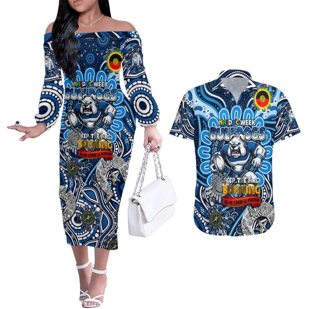 Custom NAIDOC Week 2024 Bulldogs Couples Matching Off The Shoulder Long Sleeve Dress and Hawaiian Shirt Mascot Rugby
