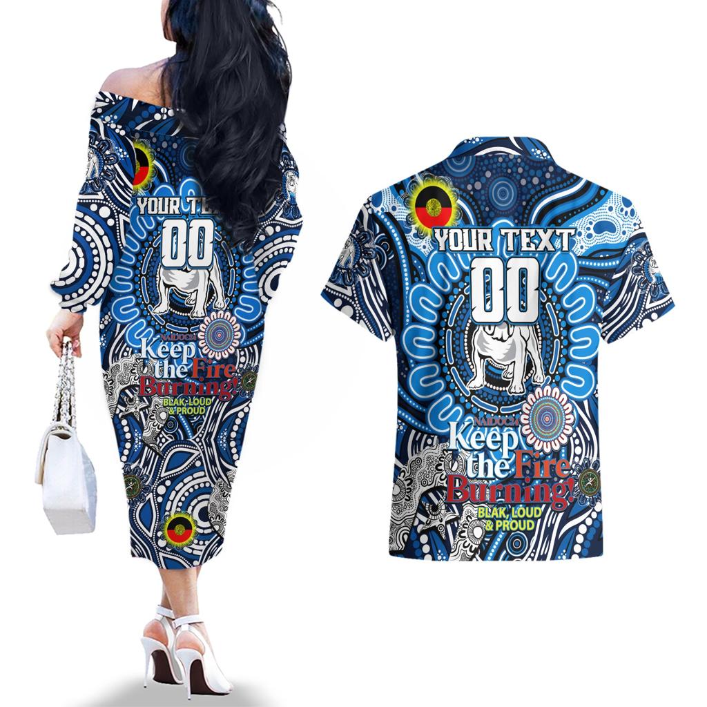 Custom NAIDOC Week 2024 Bulldogs Couples Matching Off The Shoulder Long Sleeve Dress and Hawaiian Shirt Mascot Rugby