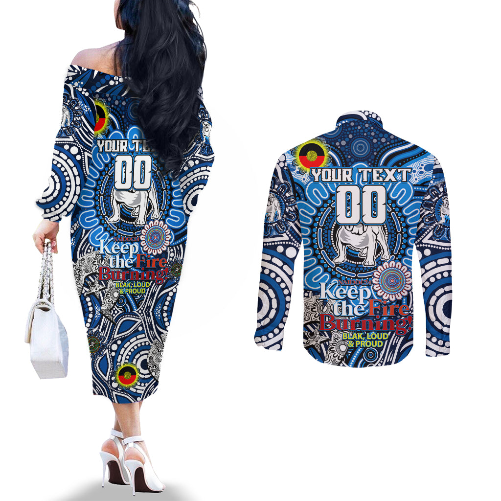 Custom NAIDOC Week 2024 Bulldogs Couples Matching Off The Shoulder Long Sleeve Dress and Long Sleeve Button Shirt Mascot Rugby