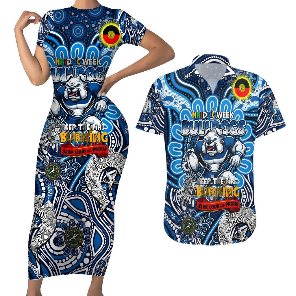 Custom NAIDOC Week 2024 Bulldogs Couples Matching Short Sleeve Bodycon Dress and Hawaiian Shirt Mascot Rugby