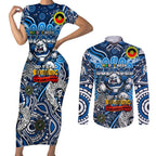 Custom NAIDOC Week 2024 Bulldogs Couples Matching Short Sleeve Bodycon Dress and Long Sleeve Button Shirt Mascot Rugby