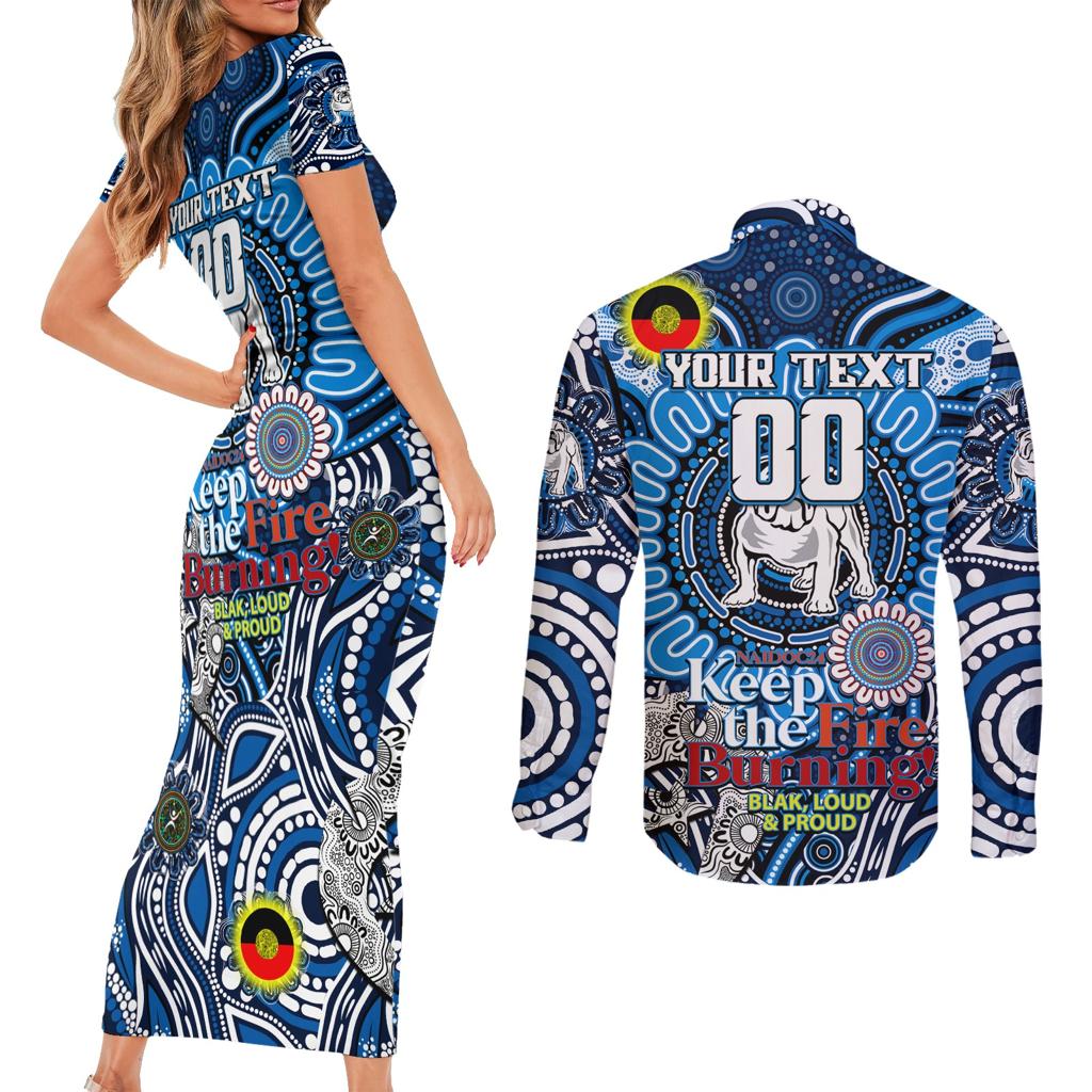Custom NAIDOC Week 2024 Bulldogs Couples Matching Short Sleeve Bodycon Dress and Long Sleeve Button Shirt Mascot Rugby