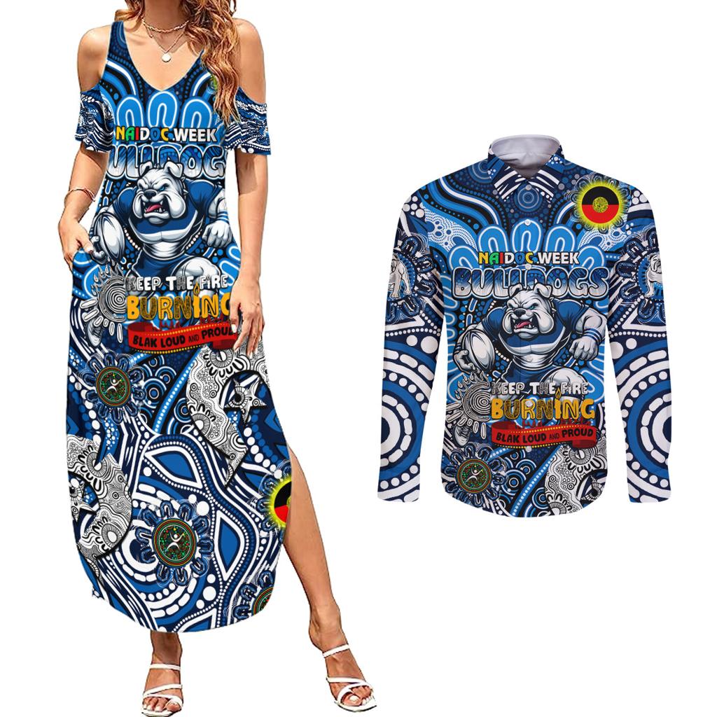 Custom NAIDOC Week 2024 Bulldogs Couples Matching Summer Maxi Dress and Long Sleeve Button Shirt Mascot Rugby