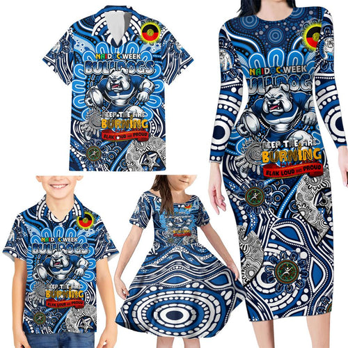 Custom NAIDOC Week 2024 Bulldogs Family Matching Long Sleeve Bodycon Dress and Hawaiian Shirt Mascot Rugby