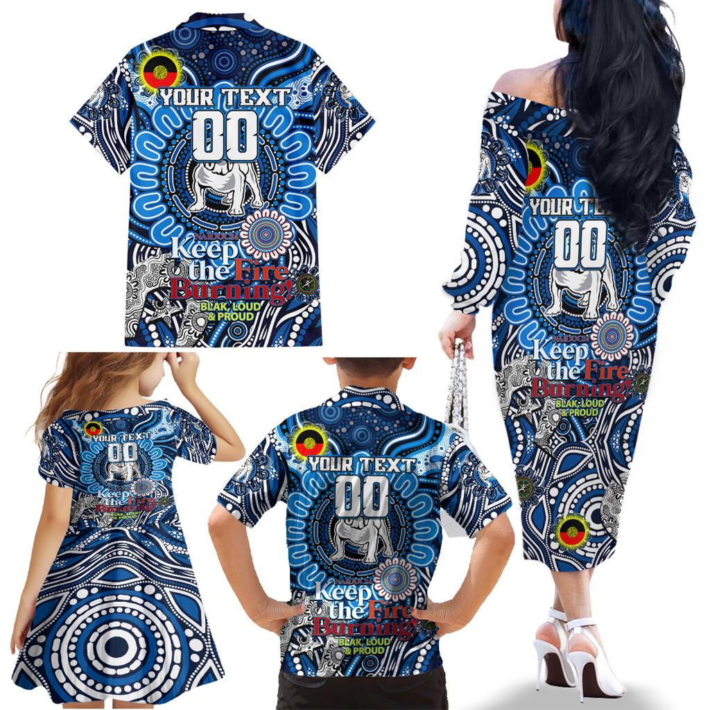 Custom NAIDOC Week 2024 Bulldogs Family Matching Off The Shoulder Long Sleeve Dress and Hawaiian Shirt Mascot Rugby