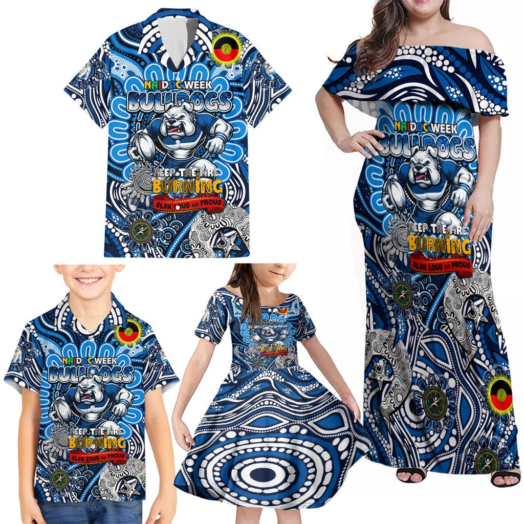 Custom NAIDOC Week 2024 Bulldogs Family Matching Off Shoulder Maxi Dress and Hawaiian Shirt Mascot Rugby