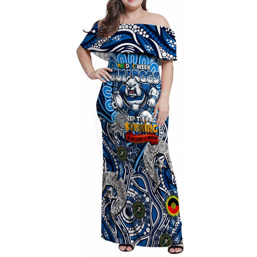 Custom NAIDOC Week 2024 Bulldogs Family Matching Off Shoulder Maxi Dress and Hawaiian Shirt Mascot Rugby