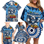 Custom NAIDOC Week 2024 Bulldogs Family Matching Off Shoulder Short Dress and Hawaiian Shirt Mascot Rugby