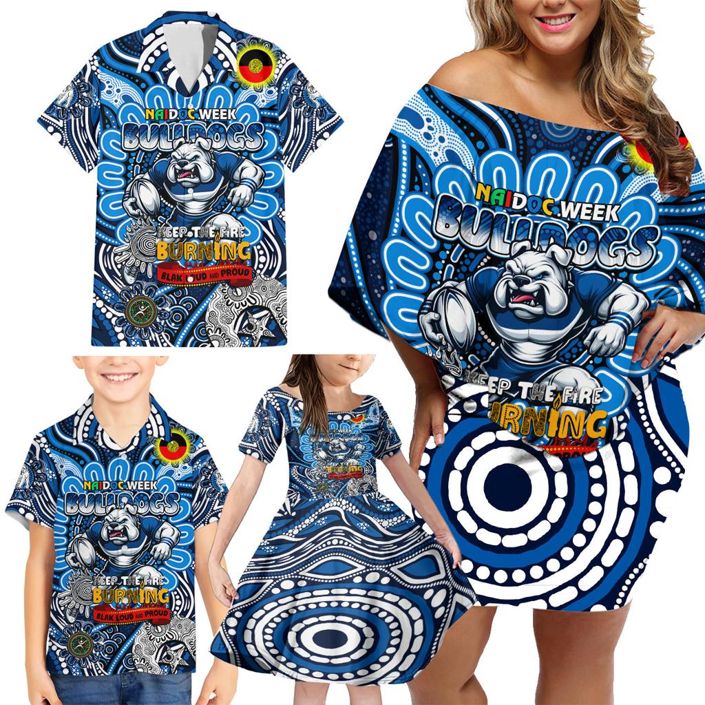 Custom NAIDOC Week 2024 Bulldogs Family Matching Off Shoulder Short Dress and Hawaiian Shirt Mascot Rugby