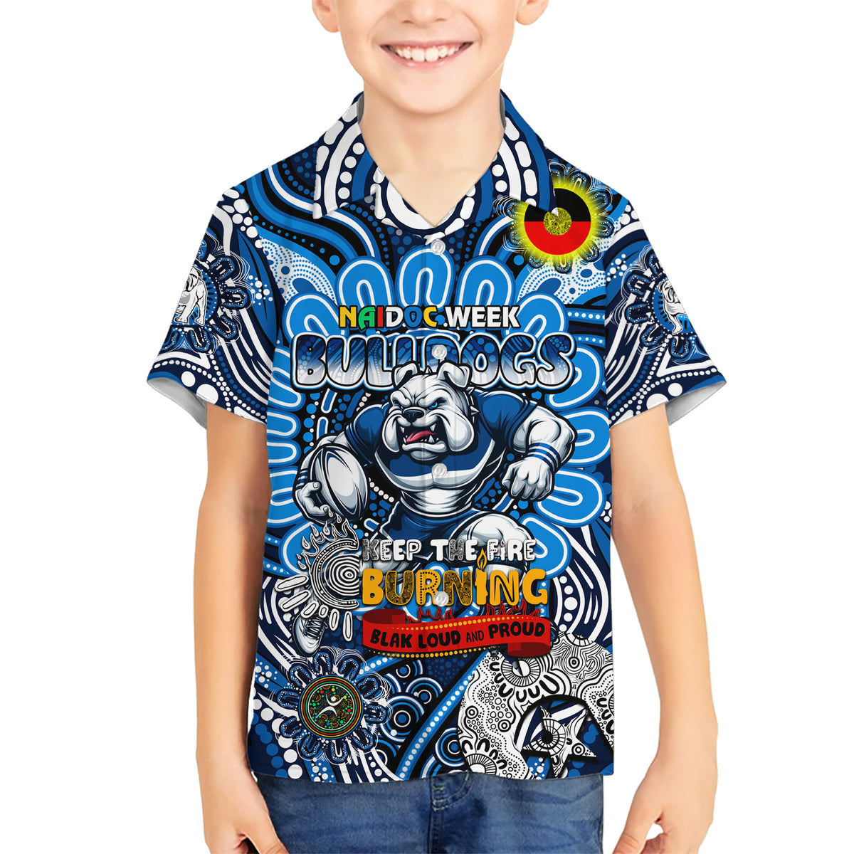 Custom NAIDOC Week 2024 Bulldogs Kid Hawaiian Shirt Mascot Rugby