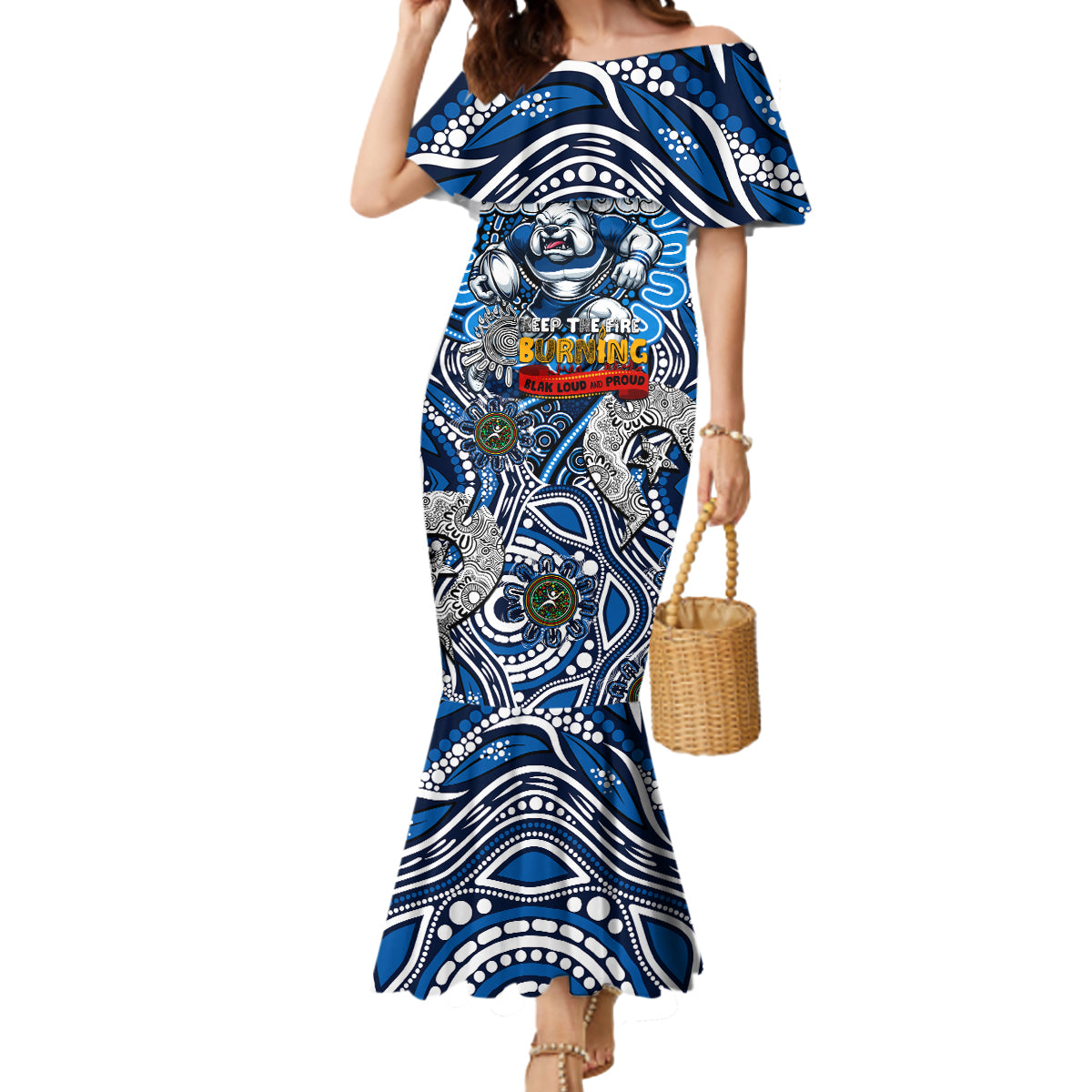 Custom NAIDOC Week 2024 Bulldogs Mermaid Dress Mascot Rugby