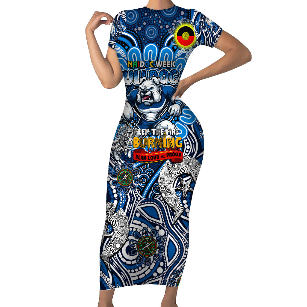 Custom NAIDOC Week 2024 Bulldogs Short Sleeve Bodycon Dress Mascot Rugby