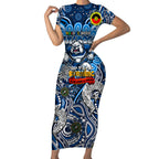 Custom NAIDOC Week 2024 Bulldogs Short Sleeve Bodycon Dress Mascot Rugby