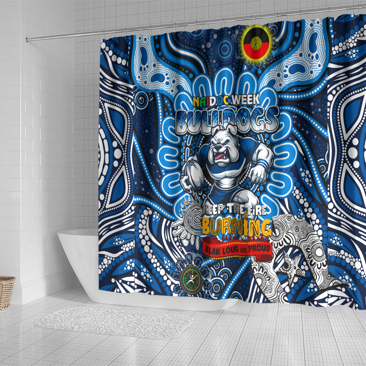 NAIDOC Week 2024 Bulldogs Shower Curtain Mascot Rugby