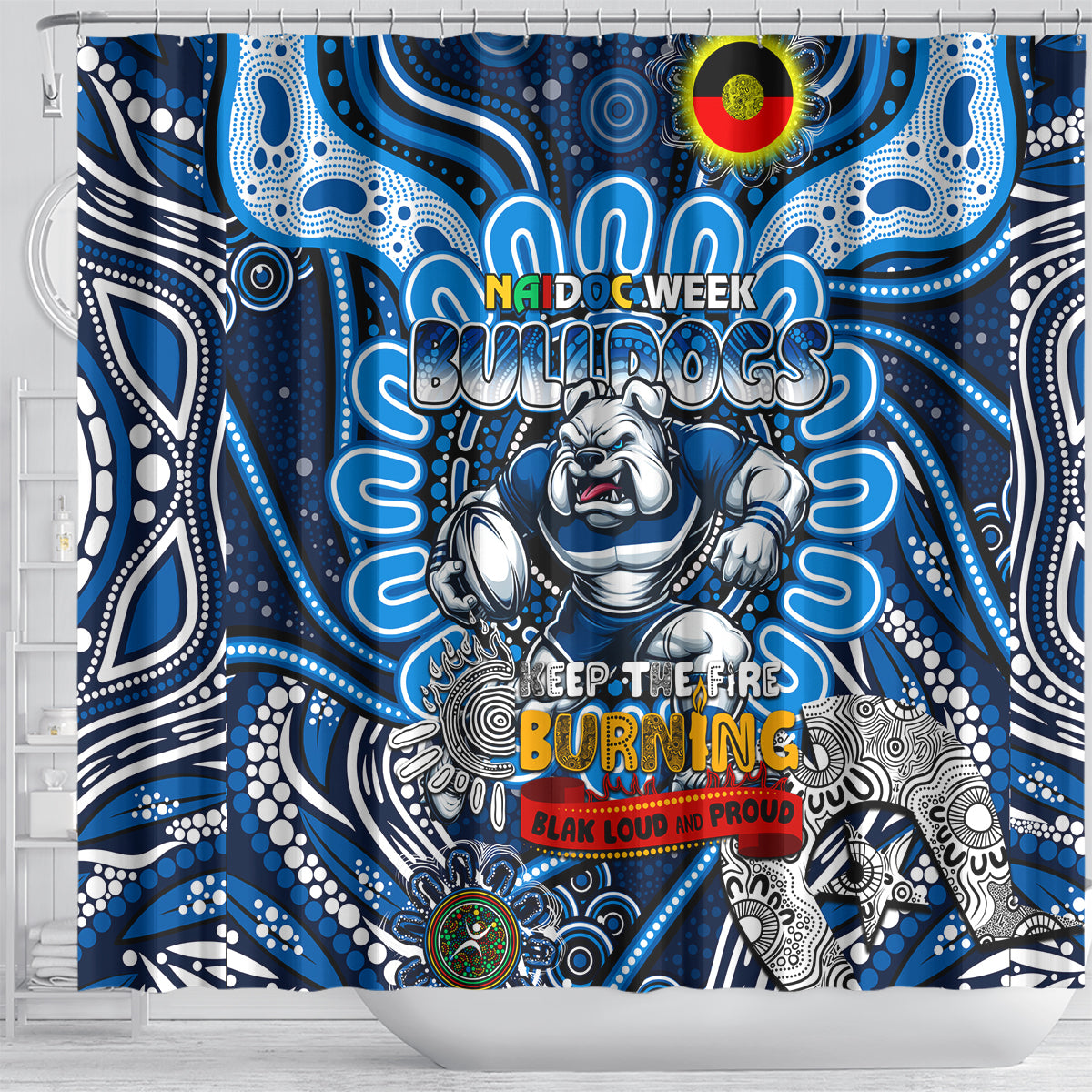 NAIDOC Week 2024 Bulldogs Shower Curtain Mascot Rugby