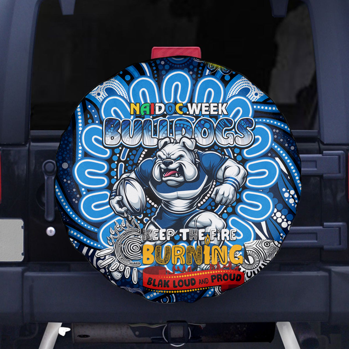 NAIDOC Week 2024 Bulldogs Spare Tire Cover Mascot Rugby