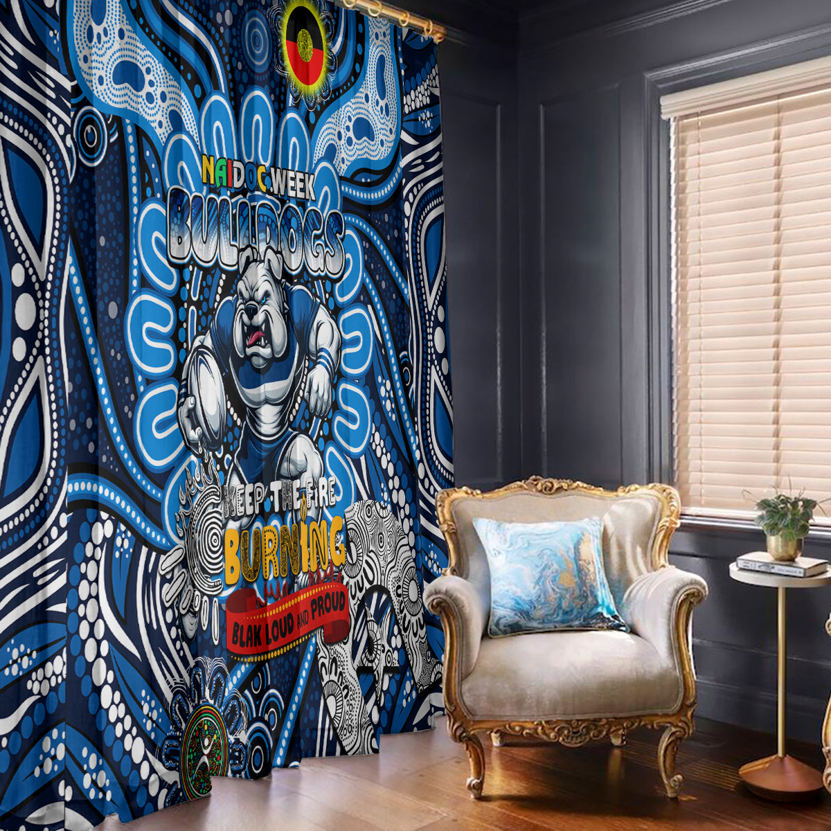 NAIDOC Week 2024 Bulldogs Window Curtain Mascot Rugby