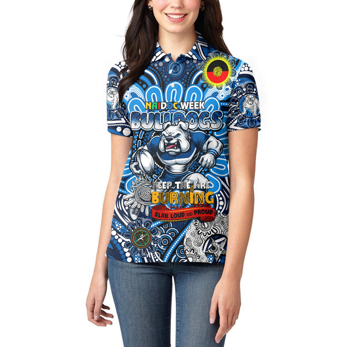 Custom NAIDOC Week 2024 Bulldogs Women Polo Shirt Mascot Rugby