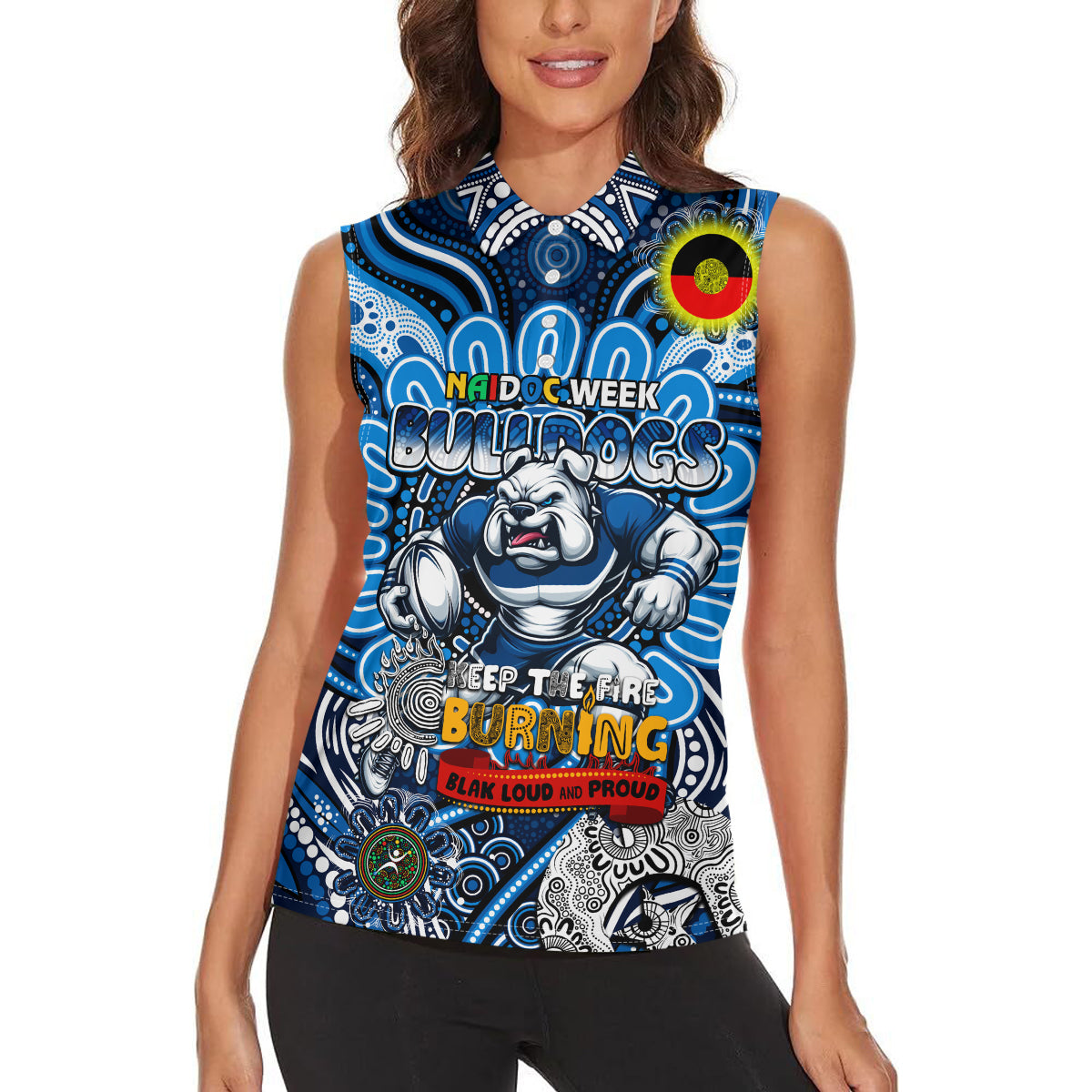 Custom NAIDOC Week 2024 Bulldogs Women Sleeveless Polo Shirt Mascot Rugby